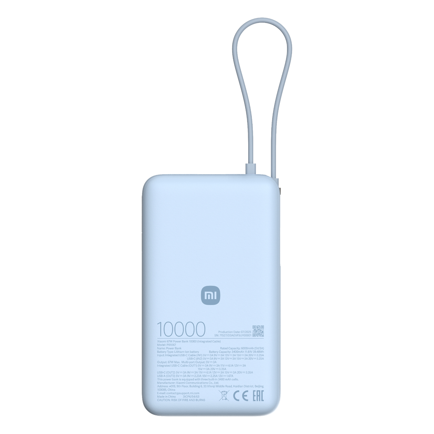 Xiaomi 67W Power Bank 10000mAh (Integrated Cable) - Ice Blue